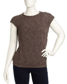 Chunky Knit Cap Sleeve Sweater, Shiitake, Womens