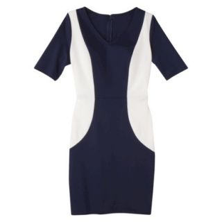 Merona Womens Ponte V Neck Color Block Dress   Navy/Sour Cream   XL