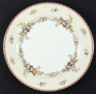 Meito Mei19 Dinner Plate, Fine China Dinnerware   Floral Rim On Cream, Brown/Tan