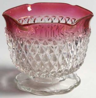 Indiana Glass Diamond Point Ruby Candle Bowl   Clear W/Ruby Band,Heavy Pressed