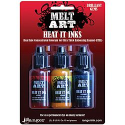 Melt Art Heat It Brilliant Gems Sapphire Garnet Citrine Dye Inks (Sapphire (blue), garnet (red), citrine (yellow)Materials Plastic, inkPackage includes three ink bottles Heat safe dyesPermanent colorNon toxicAcid freeConforms to ASTM D4236Capacity 15 mL