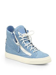 Giuseppe Zanotti Snake Embossed Leather High Top Sneakers   Blue