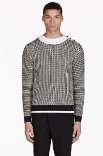 Carven Beige And Black Stitched Crewneck Sweater