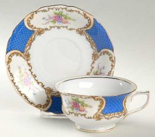 Gold Castle Gca2 Footed Cup & Saucer Set, Fine China Dinnerware   Blue, Floral I