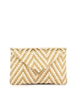 Bella Zigzag Raffia Clutch Bag, Gold/White