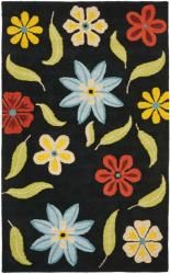 Handmade Blossom Black Floral Wool Rug (4 X 6)