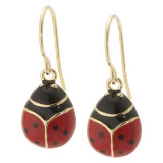 Gold Plated Drop Earrings with Enamel over LadyBug   Red