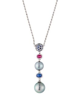 Sapphire & Tahitian Gray Pearl Drop Necklace