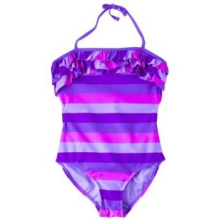 Xhilaration Girls Stripe 1 Piece Swimsuit   Purple M