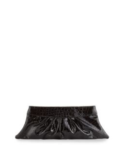 Louise Ruched Leather Clutch, Black