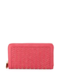 Faux Leather Woven Long Wallet, Pink