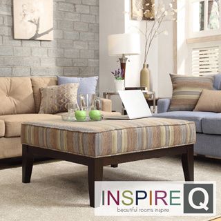 Inspire Q Kayla Seamless Stripe Fabric Square Upholstered Ottoman