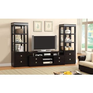 Furniture Of America Tollany 3 piece Black Entertainment 66 inch Tv Center With Mirrored Pier Towers