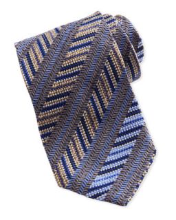 Herringbone Stripe Silk Tie, Blue/Beige
