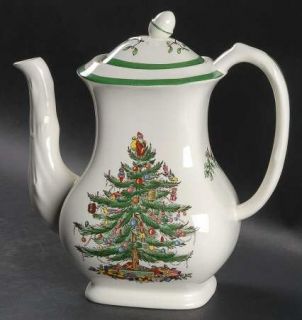 Spode Christmas Tree Green Trim Coffee Pot & Lid, Fine China Dinnerware   Newer