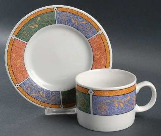 Oneida Persia Flat Cup & Saucer Set, Fine China Dinnerware   White Scrolls On Re