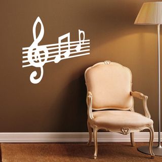 Staff Notation Treble Clef Musical Notes Vinyl Wall Decal (Glossy blackEasy to applyDimensions 25 inches wide x 35 inches long )