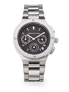 Stainless Steel Chronograph Link Watch   Silver
