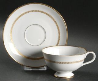 Furstenberg Golden Laurel Footed Cup & Saucer Set, Fine China Dinnerware   Gold