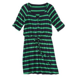 Merona Womens Knit Striped Henley Dress   Xavier Navy/Mahal Green   S