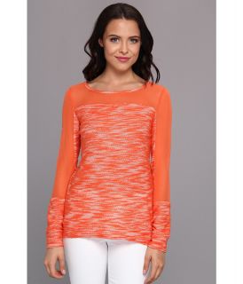 Aryn K Mix Media Light Weight Sweater Womens Sweater (Coral)