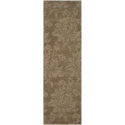 Hand crafted Solid Brown Damask Embossed Wool Rug (26 X 8)