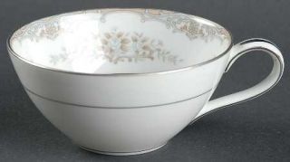 Noritake Royce Flat Cup, Fine China Dinnerware   Tan And Blue Border And Flowers