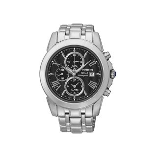 Seiko Le Grand Sport Mens Silver Tone Black Dial Chronograph Watch