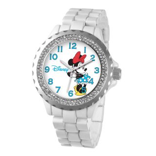 Disney Womens Minnie Mouse White Enamel Sparkle Watch