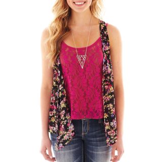 Spoiled Open Front Racerback Cardigan, Tank Top and Necklace, Black, Womens