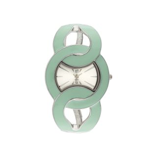 Womens Quilted Link Bangle Bracelet Watch, Green