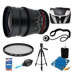 Rokinon 35mm T1.5 Aspherical Wide Angle Cine Lens and Filter Bundle for Canon