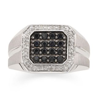 Mens 1/6 CT. T.W. Diamond & Black Sapphire Ring, White