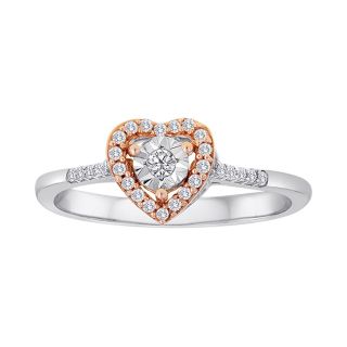 1/8 CT. T.W. Diamond Two Tone Heart Ring, White, Womens