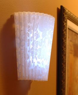 Faux Lace Fan Fold White Acrylic Shade Battery Powered Sconce