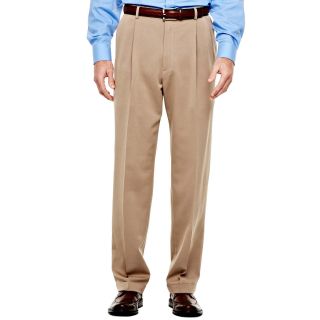 Haggar Smart Fiber Pleated Trousers, Khaki, Mens