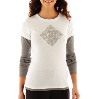 Made For Life Long Sleeve Layered Tee, White, Womens