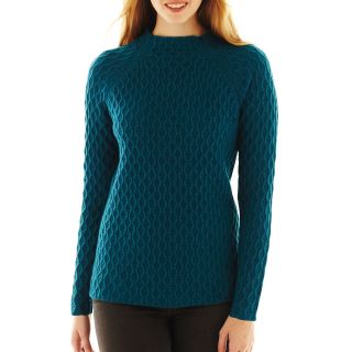 St. Johns Bay Funnel Neck Cable Sweater, Royal Teal, Womens
