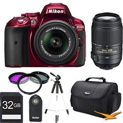 Nikon D5300 DX Format Digital SLR Kit (Red) w 18 55mm & 55 300mm VR Lens 32GB Bu