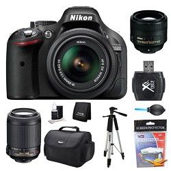 Nikon D5200 DX Format Digital SLR Camera 18 55mm, 55 200mm, and 85mm Lens Kit