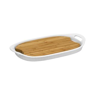 Corningware French White III Platter with Wood Insert