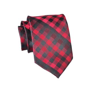 Stafford Charcoal Gingham Silk Tie, Red, Mens