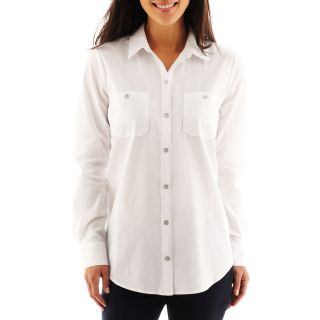 LIZ CLAIBORNE Long Sleeve Oversized Woven Shirt, White