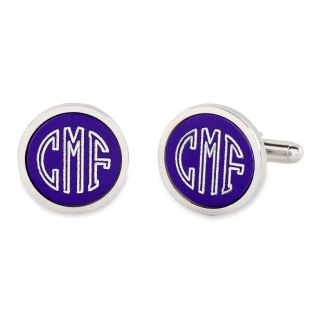 Personalized Anodized Aluminum Round Cuff Links, Purple/Silver, Mens