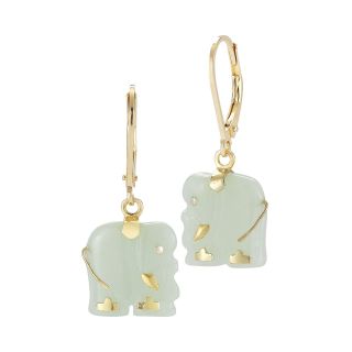 14K Gold Over Sterling Silver Carved Jade Elephant Earrings, Womens