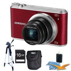 Samsung WB350 16.3MP 21x Opt Zoom Smart Camera Red 16GB Kit