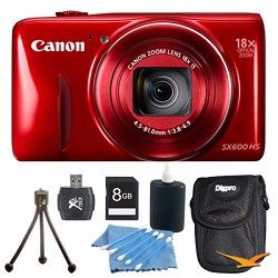 Canon PowerShot SX600 HS 16.1MP 18x Zoom 3 inch LCD Red Kit