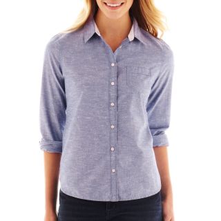 Long Sleeve Button Front Chambray Shirt   Petite