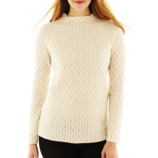 St. Johns Bay Funnel Neck Cable Sweater, Ivory, Womens