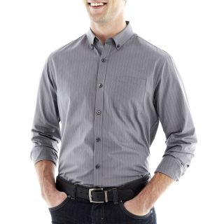 CLAIBORNE Button Front Shirt, Nickel/blk Stripes, Mens